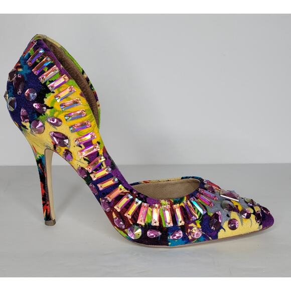 STEVE MADDEN Galactik D'Orsay Stiletto Pumps Heels Multicolor Jeweled sz 8.5 - Picture 4 of 13